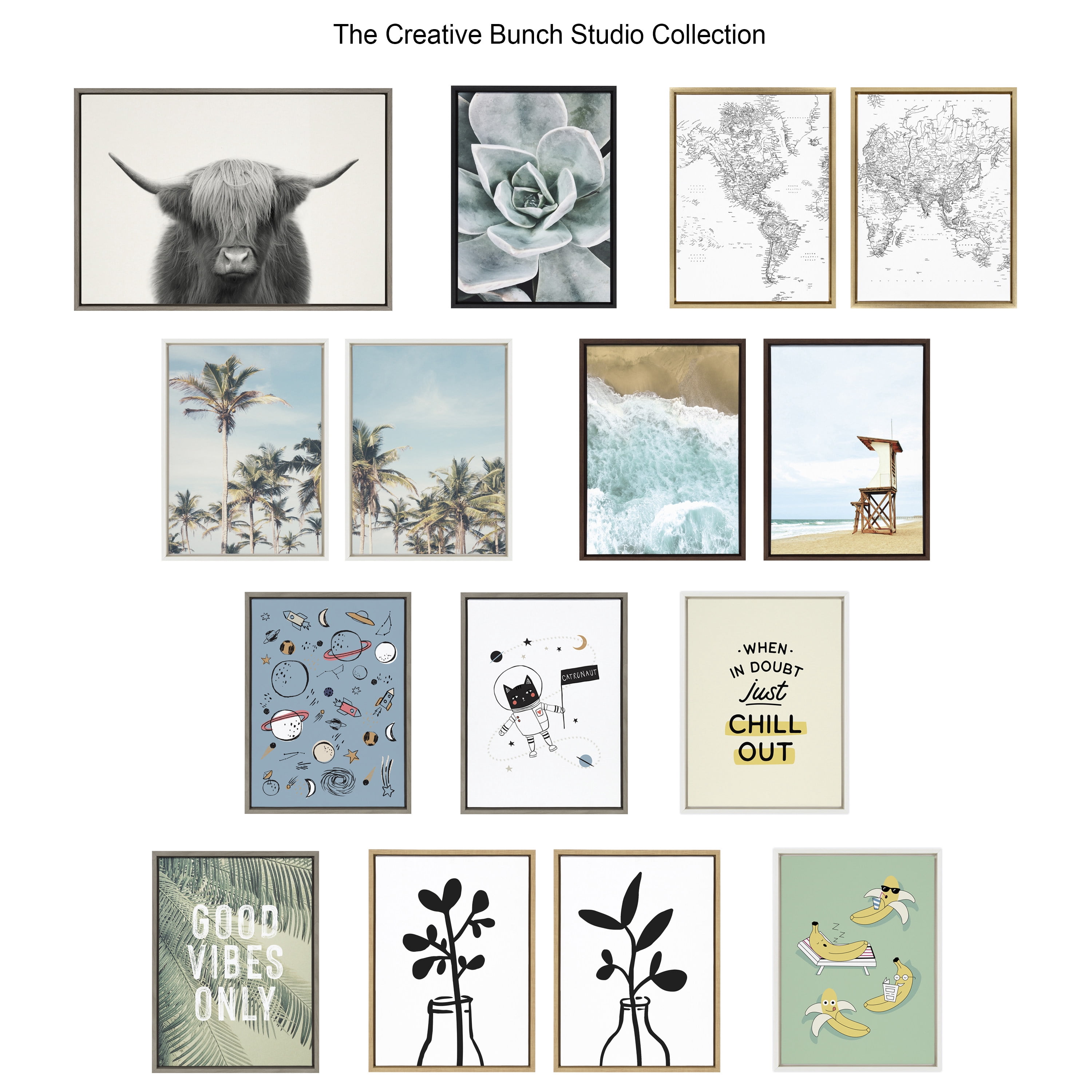 Kate and Laurel Sylvie One Coconut Palm Tree Framed Canvas Wall Art by the Creative Bunch Studio 23x33 White Coastal Art for Wall
