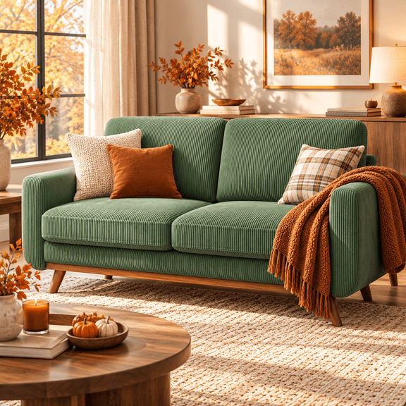 Neche 68" Corduroy Sofa for Living Room, 2 Seater Modern Couch for Small Space Office, Comfy Loveseat in a Box, Green