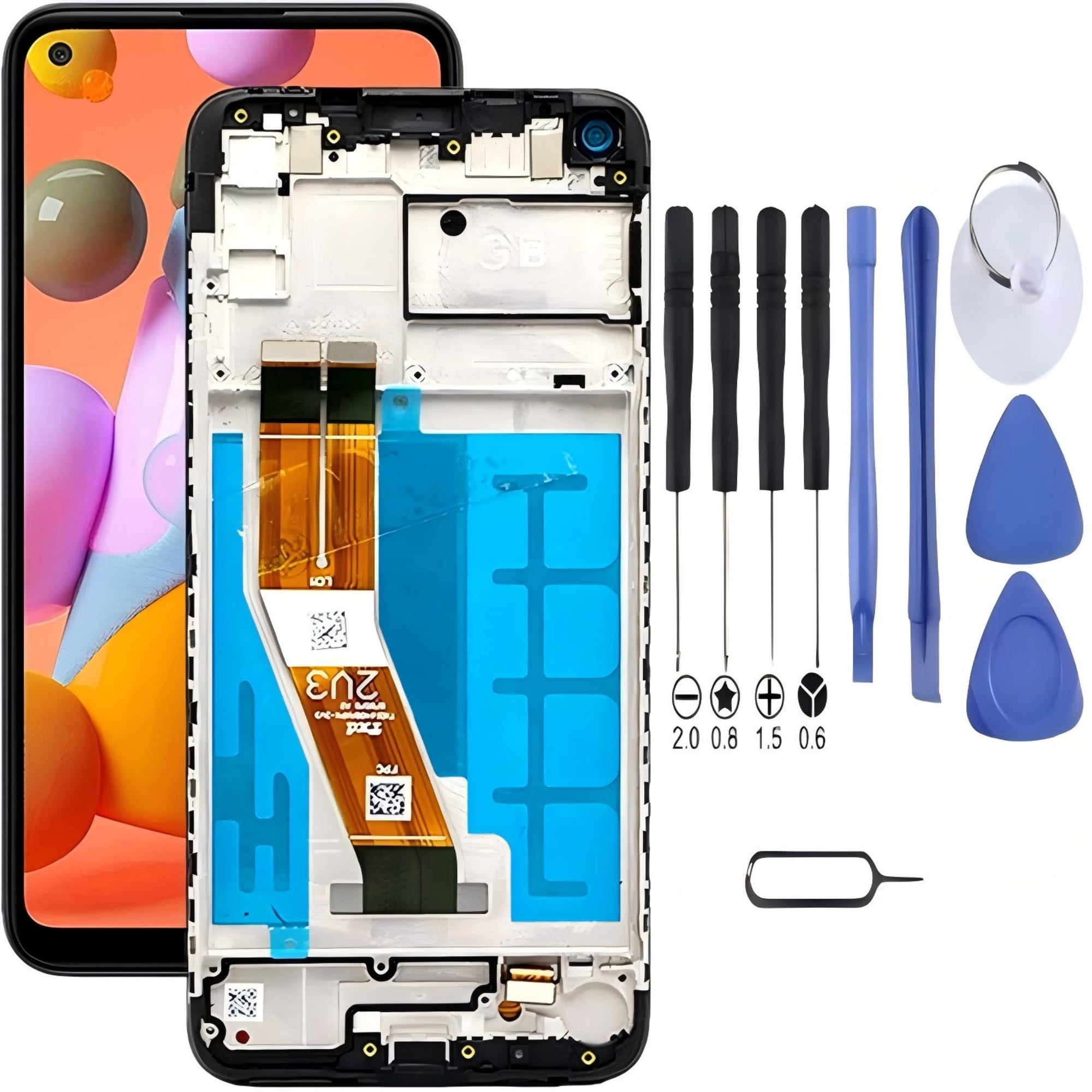 Samsung Galaxy A11 Screen Replacement with Frame, 6.4 Inch PLS TFT LCD Touch Digitizer, Complete Disassembly Repair Tool Kit for SM-A115U SM-A115A SM-A11