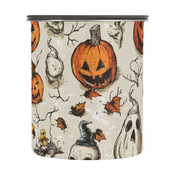 Halloween Pumpkin Skull Airtight Coffee Bean Canister 30oz Food Storage Containers with Lids For Gournd, Tea, Sugar, Flour, Rice, Cereal, Candy Cookie Jar