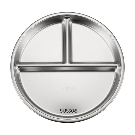 Round Divided Dinner Plate 304 Stainless Steel 3-Compartment Portion Control Tray for Diet Management and School Lunches 7.87 Inch Metal Serving Dish for Home Use