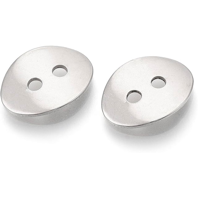 20 botones ovalados de acero inoxidable 201 de 0,55 x 0,43 pulgadas para costura, diseño de vestuario y accesorios de bricolaje.