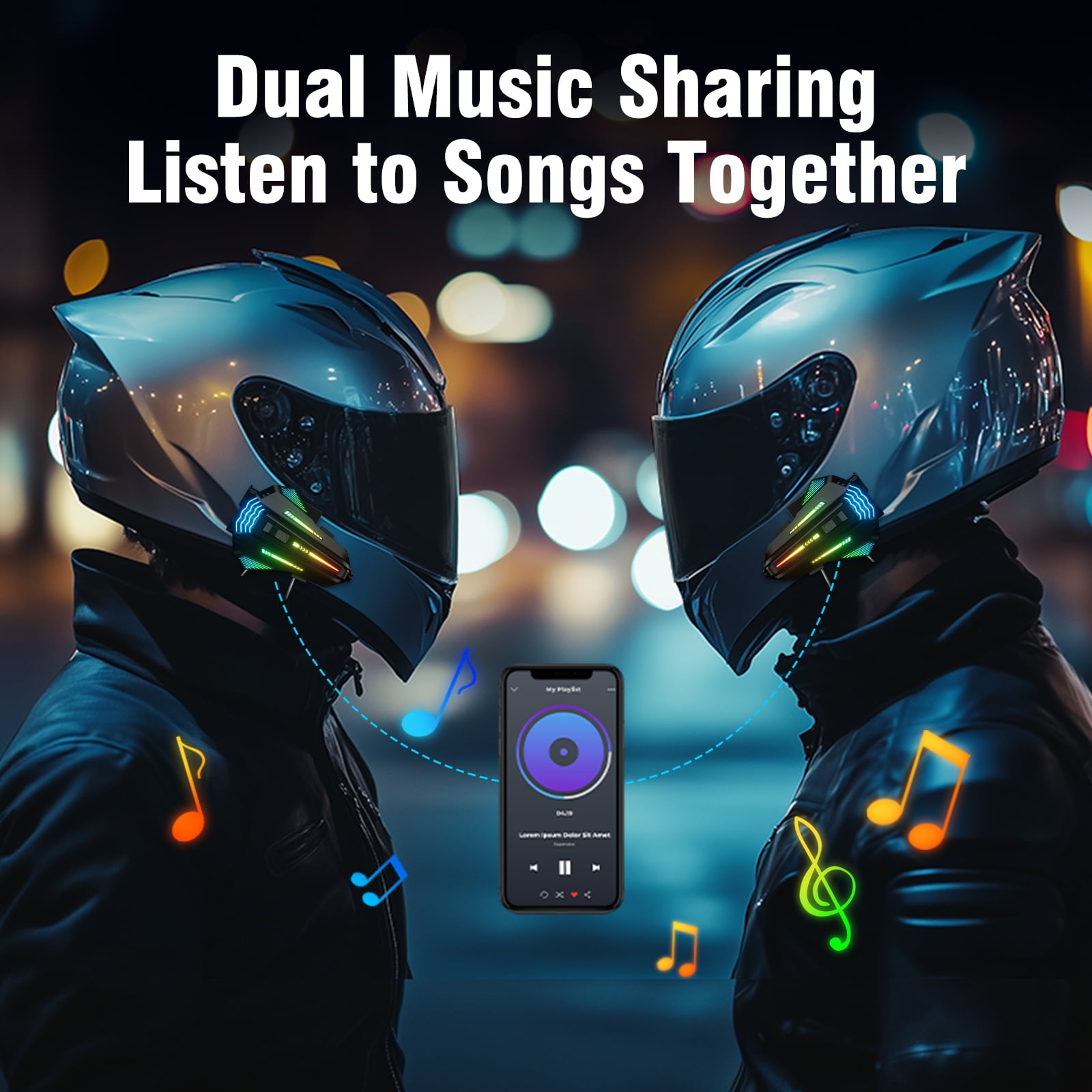 Motorcycle Helmet Bluetooth Speakers Headset, 2-Way Helmet Intercom System Headphone with 2 Type Mics, TF Card Slot, Hands-Free FM Music/Call, 1000mAh Battery, IPX6, Noise Cancellation
