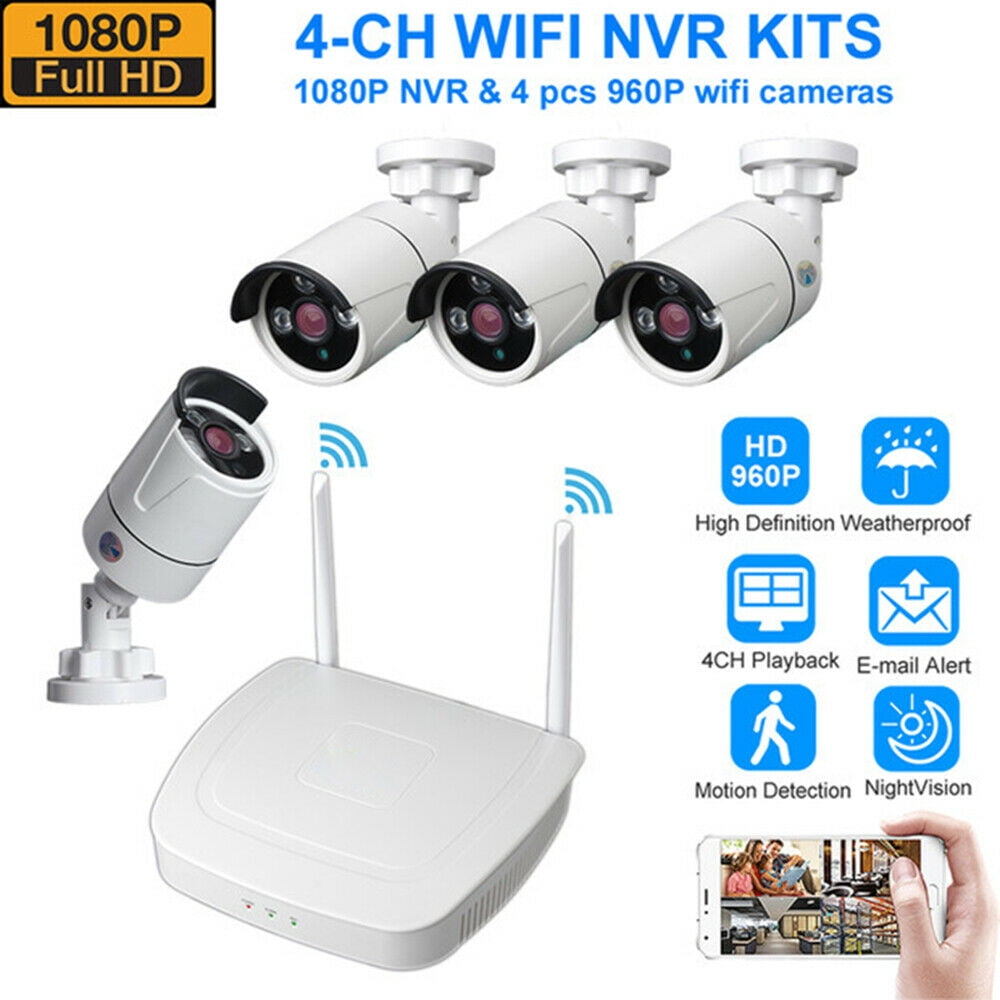 Wireless Home Security Camera Kit WiFi 4CH 1080P NVR Surveillance