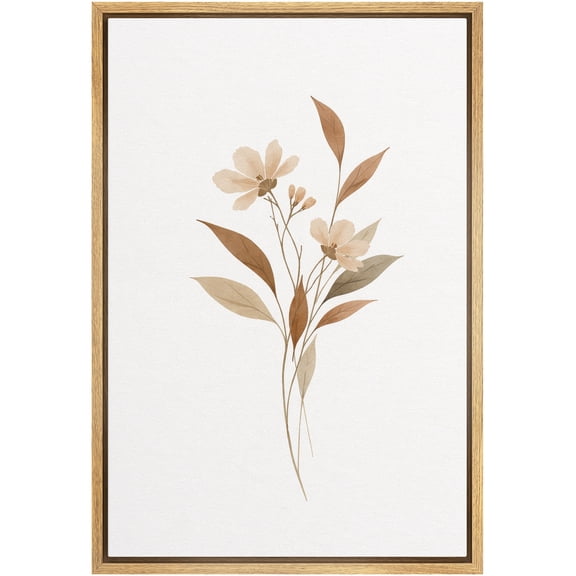 Framed Canvas Print Wall Art Minimalist Floral Botanical Art for Living Room, Bedroom, Office - 16"x24" NATURAL