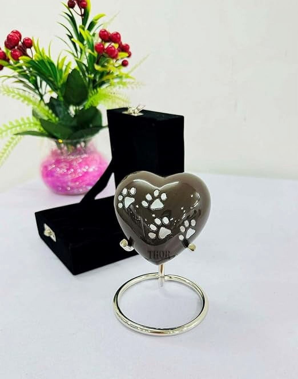Brown Foot Print Heart Urn Keepsake Cremation Urn for Human pet Ashes Handcrafted Urn Heart Shaped - Perfect for Adults & Infants with Brass Stand 3inch