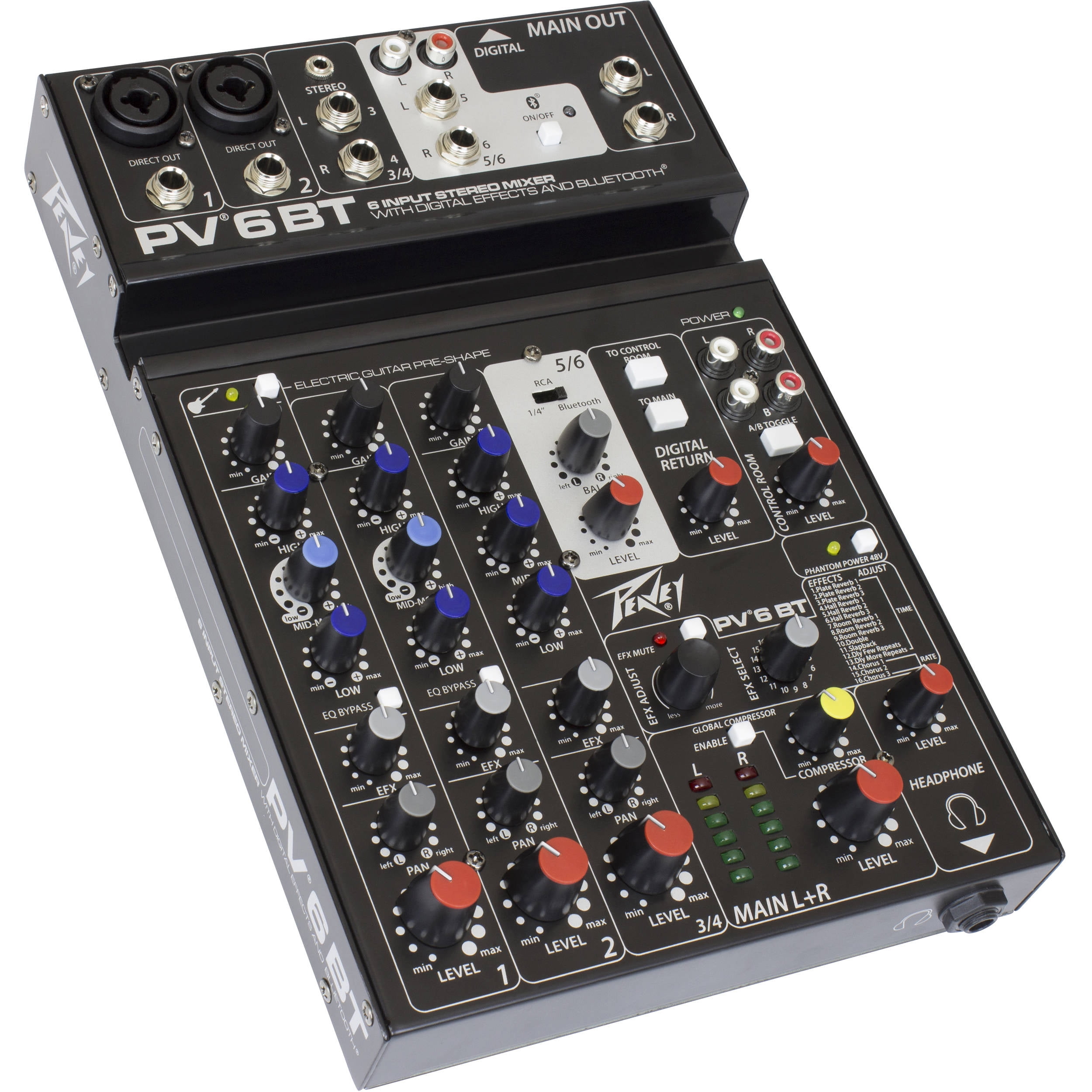 PEAVEY PV 6 BT 120US 2-CH BLUETOOTH CAPABLE STUDIO MIXER WITH 3-BAND EQUALIZER