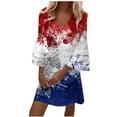 thumbnail image 2 of Summer Savings Clearance! Edvintorg 4Th Of July Womens Dresses Plus Size Women's Clothes Fashion Casual V-Neck Print 3/4 Sleeve Fold Mini Dress Festival Outfits, 2 of 5