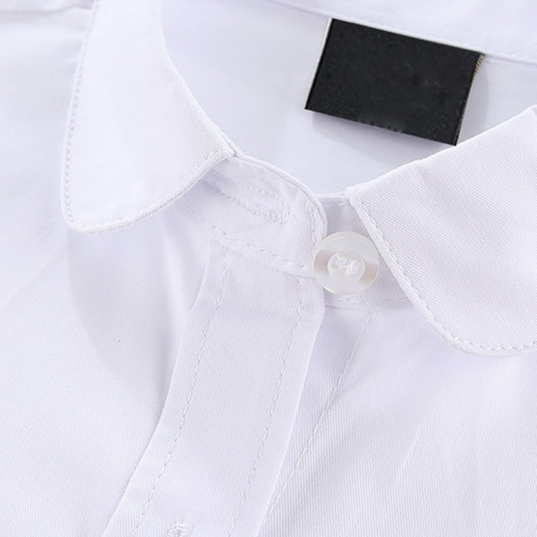AWZXDE Girls Puff Sleeve Long Sleeve Button White Shirt Pure