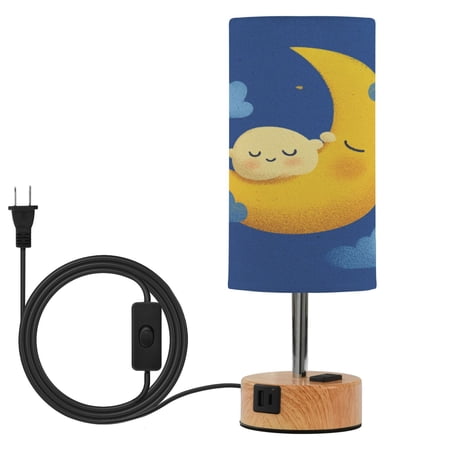 Touch Control Table Lamp with Wood Grain Metal Base 3 Color Temperature Adjustable LED Eye Caring Desk Lamp for Bedroom Study Moon Background Art