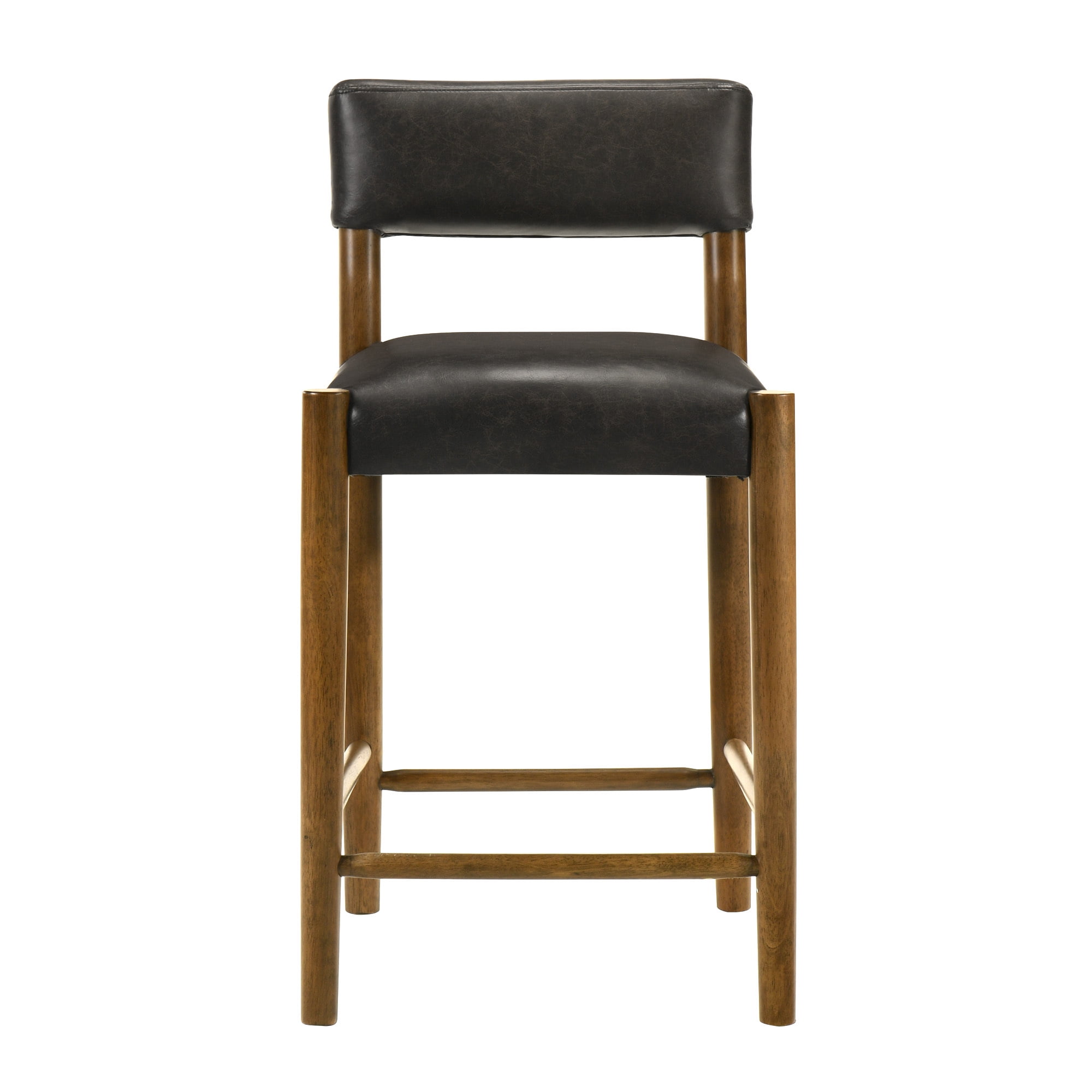 Bennet Modern Wood Counter Height Kitchen Bar Stool in Natural Finish with Black Faux Leather Upholstered Seat - Set of 6
