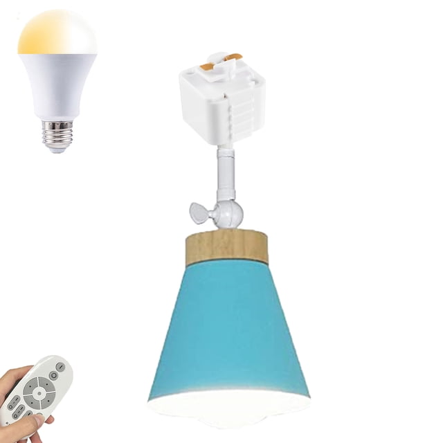 FSLiving Remote Control Pendant Light J-Type Track Ceiling Light w/Adjustable Angle Metal Shade Dimmable Track Light Fixture for Gallery Kitchen Living Room Office,Track Not Included - Blue(1 Pack)