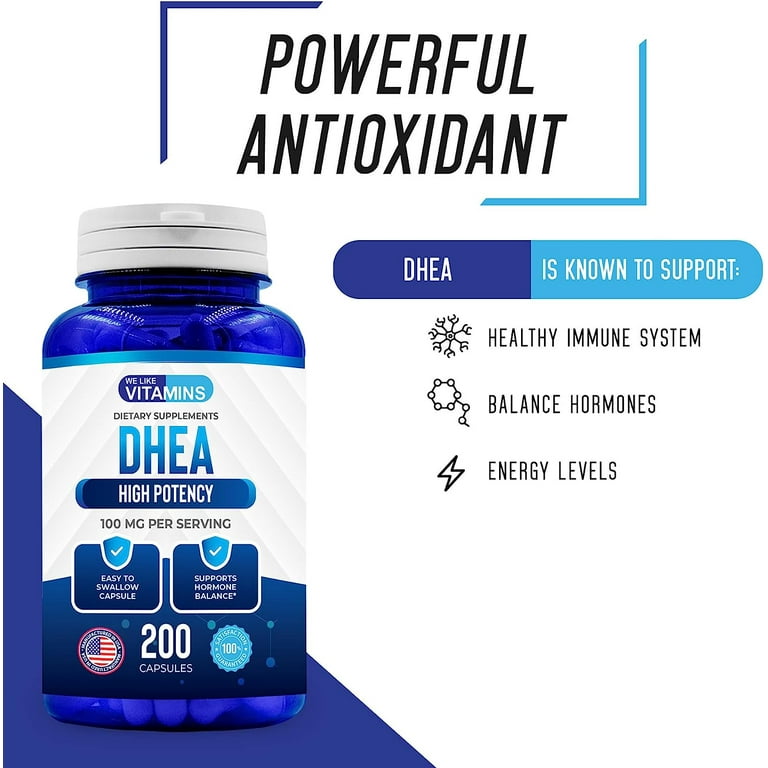 We Like Vitamins DHEA 100mg Hormone Balance Supplement for Women Men 200 Capsules