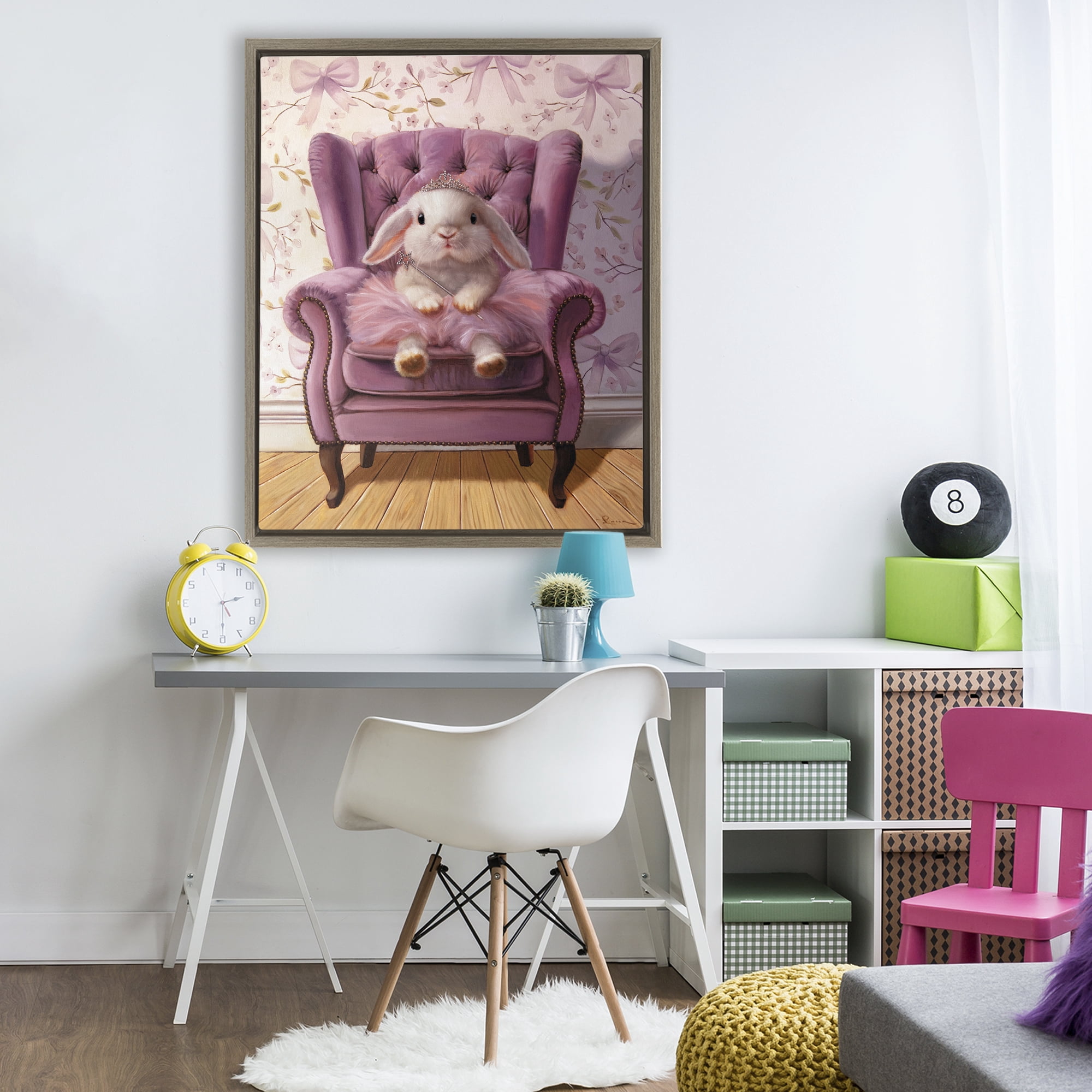 Pink Princess Tutu Bunny Brown Framed Floater Canvas Wall Art, design by Lucia Heffernan