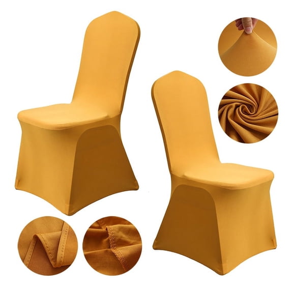 XmhyTop 2pcs Chair Covers Universal Stretch Washable Fitted Dining Room Chair Covers Protector for Wedding, Holidays, Banquet, Party, Celebration 17.71*17.7*35.43inch (Gold)