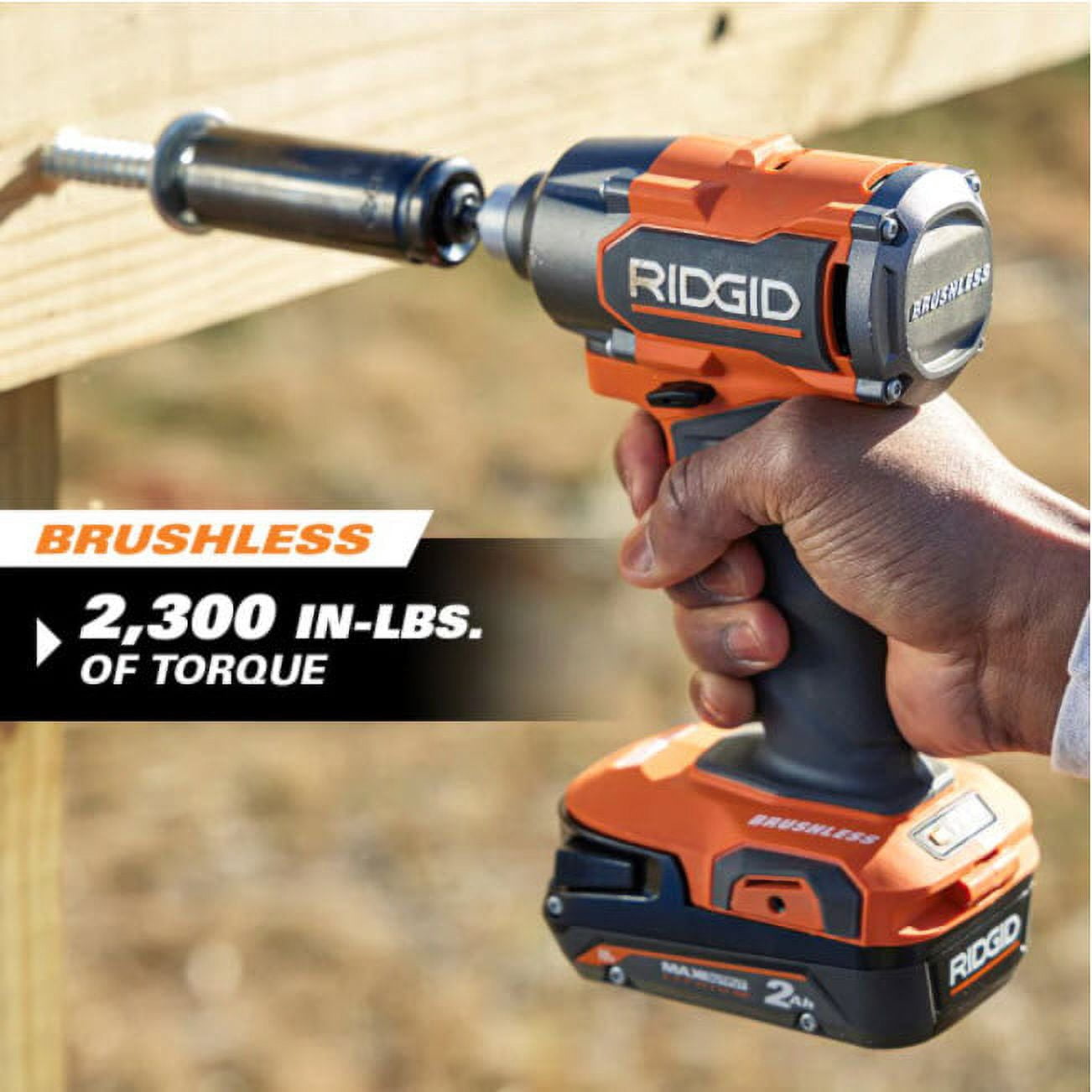 RIDGID 18V Brushless Cordless 2-Tool Combo Kit with Hammer Drill, Impact Driver, (2) Batteries, Charger, and Bag