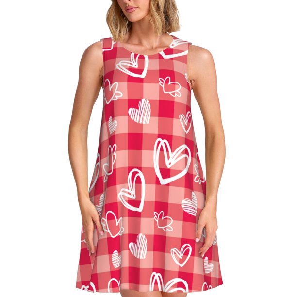 Balery valentine day with heart Vestidos de verano para mujer con estampado: vestido holgado sin mangas, vestido playero informal y cómodo para días calurosos.