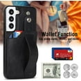 thumbnail image 3 of Design for Samsung Galaxy S22 5G Phone Case with Screen Protector Adjustable Wrist Strap Kickstand Credit Card Slot Slim Shockproof Hybrid Rugged Protective Cover for Women Men Girls 6.1 inch Black, 3 of 14