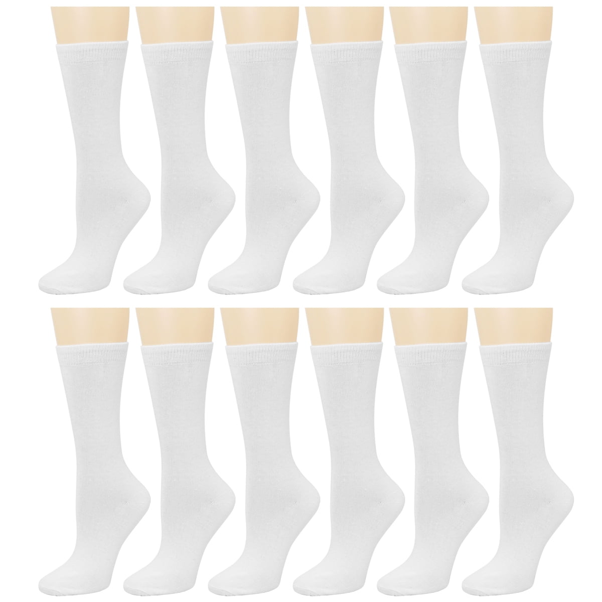12 Pairs Women's Crew Socks Fancy Novelty Designed Size 9-11 White