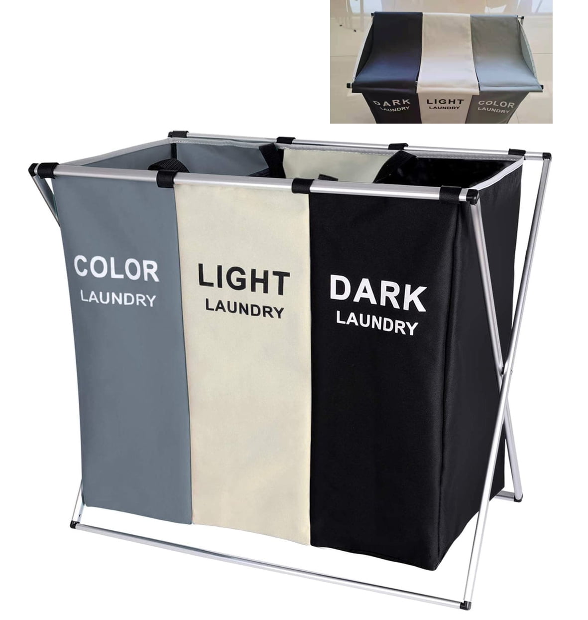 135L Large Laundry Cloth Hamper Sorter, with Dust Cover Foldable