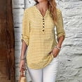 thumbnail image 2 of Turilly Women's Gingham Plaid Button-Up Shirt, V-Neck 3/4 Sleeve Tunic Top with Roll Up Tab Sleeves Casual Spring Blouse, 2 of 6