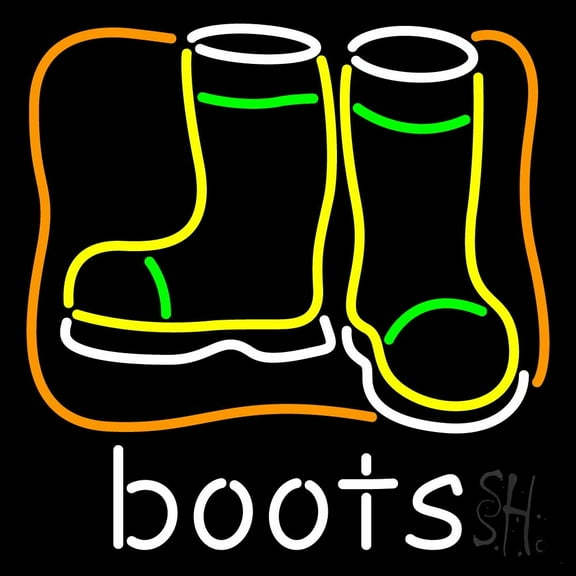 Boots With Logo LED Neon Sign 16 x 16 - inches, Black Square Cut Acrylic Backing, with Dimmer - Bright and Premium built indoor LED Neon Sign for store interior Décor, Storefront.