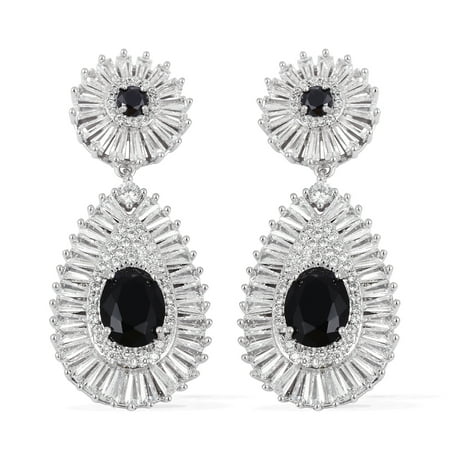 Dangle Drop Earrings Baguette Cubic Zirconia CZ Black Jewelry for Women Ct 8.2