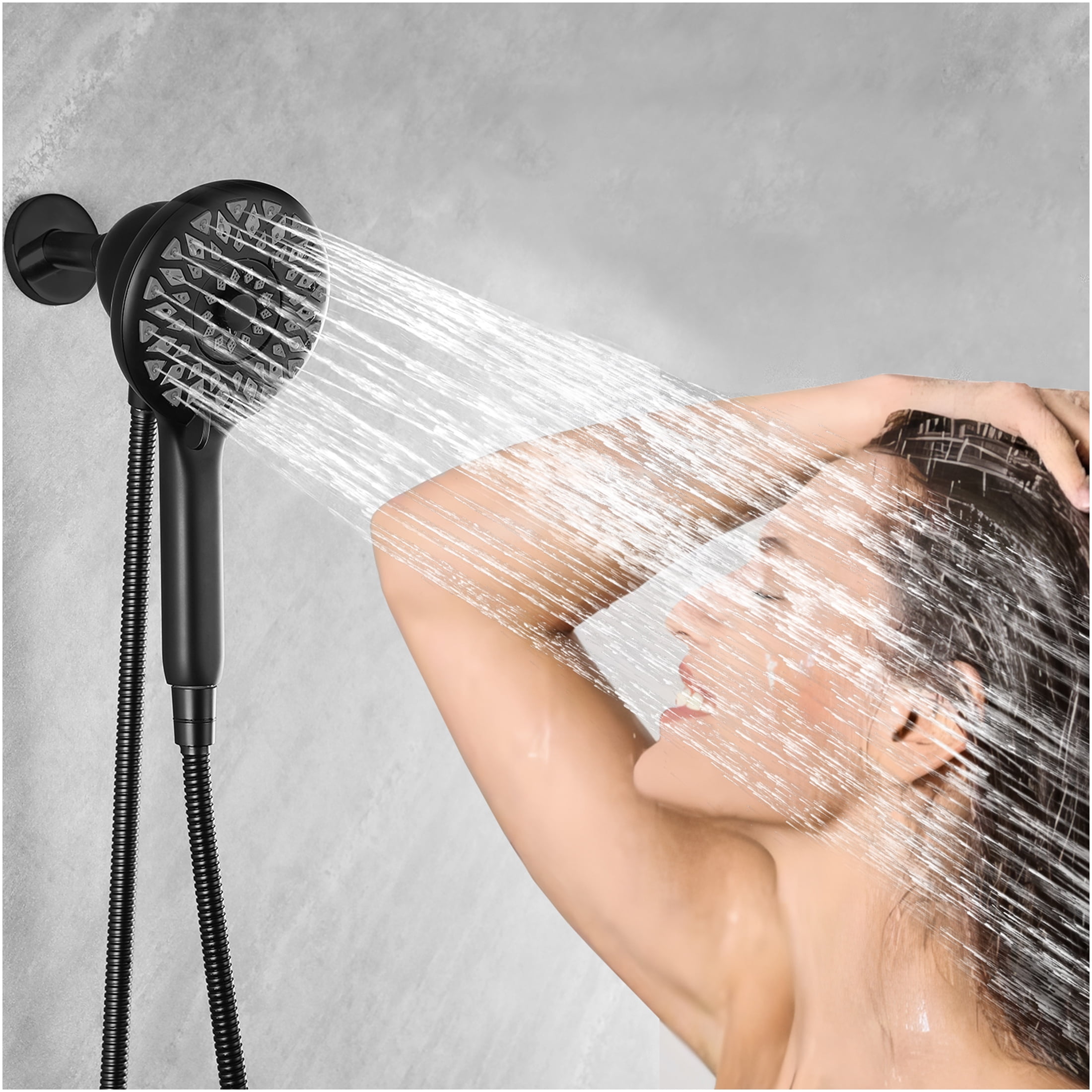 JERFIT Magnetic Handheld Shower Head with 6 Spray Modes, High Pressure Rain Shower Head with 60" Stainless Steel Hose, Matte Black ABS Wall Mount Showerhead for Bathroom