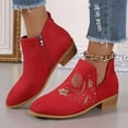 thumbnail image 5 of Red Women Round Toe Winter Boots With Embroidery Thick Heel Side Zipper For Fashion, 5 of 7