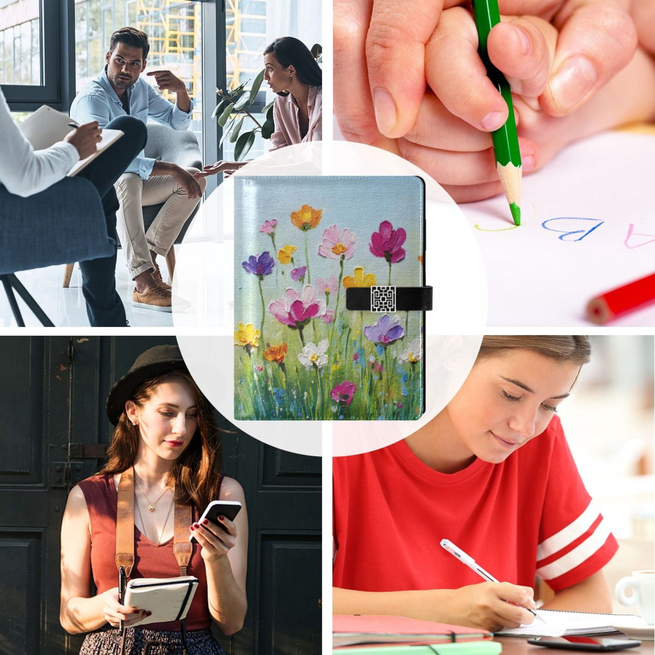 Leather Planner Leather Notebook Notebook Journal Binder Design Pen Pocket Design Convenient for Storage Meadow Flower Spring