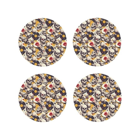 

Fuzoiu lips record rock Skull Print Leather Coasters Set Drink Coasters Set of 4 for Tabletop Protection Durable PVC Coasters Home Décor and Housewarming Gift-Round Shape