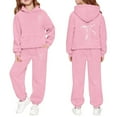 thumbnail image 2 of LIIPEE Girls Casual Outfits 2 Piece Autumn Winter Warm Bowknot Graphic Long Sleeve Pullover Hoodie And Sweatpants Kids Cute Outfit Sets,5-6 Years, 2 of 5