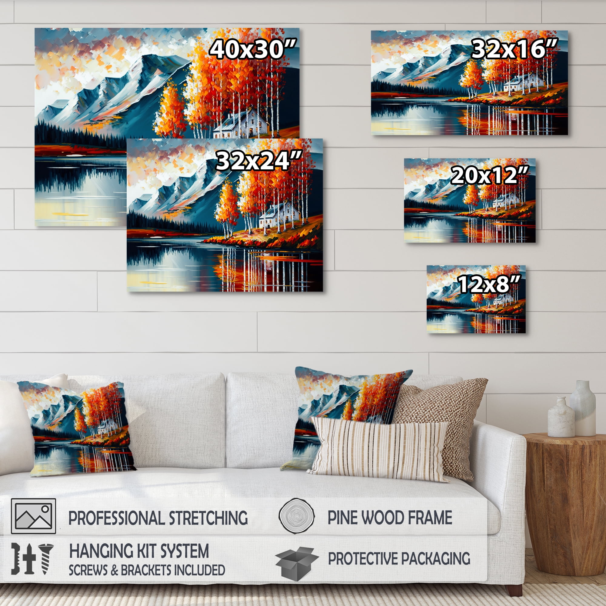 Designart Lake House Scenery In Fall V Canvas Wall Art