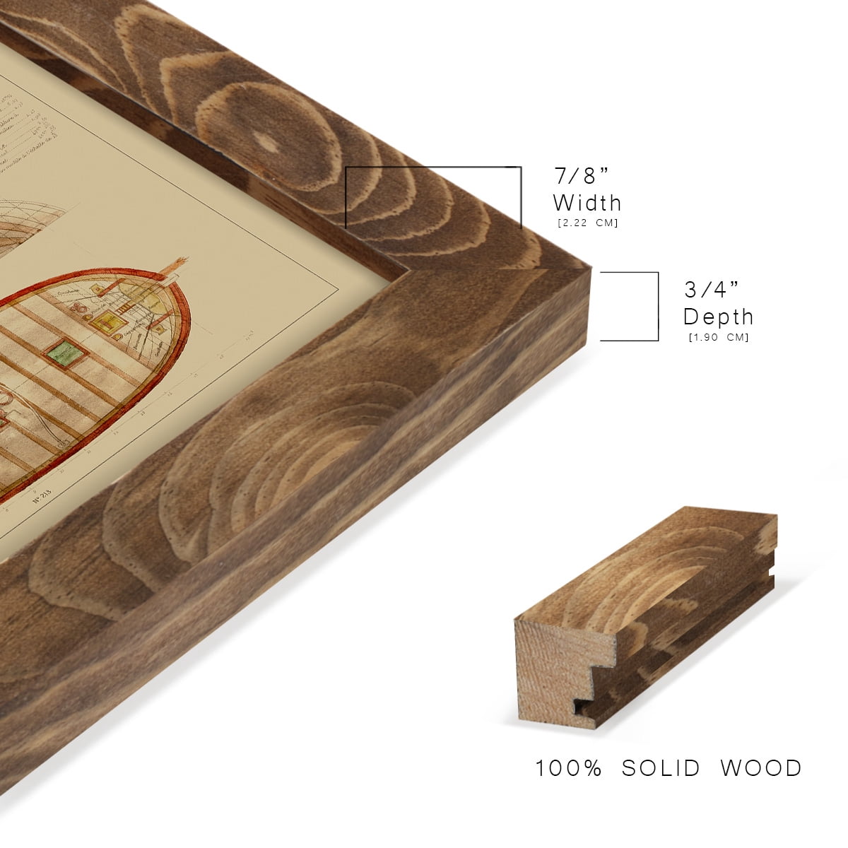 Antique Ship Plan III -Framed Print w/glass-Walnut
