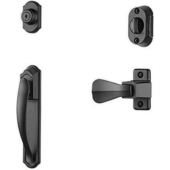 Pull Handle Set with Keyed Deadbolt, Screen Door Handle, Storm Door Handle, Matte Black (4-Piece Set)$$Tools & Hardware Other