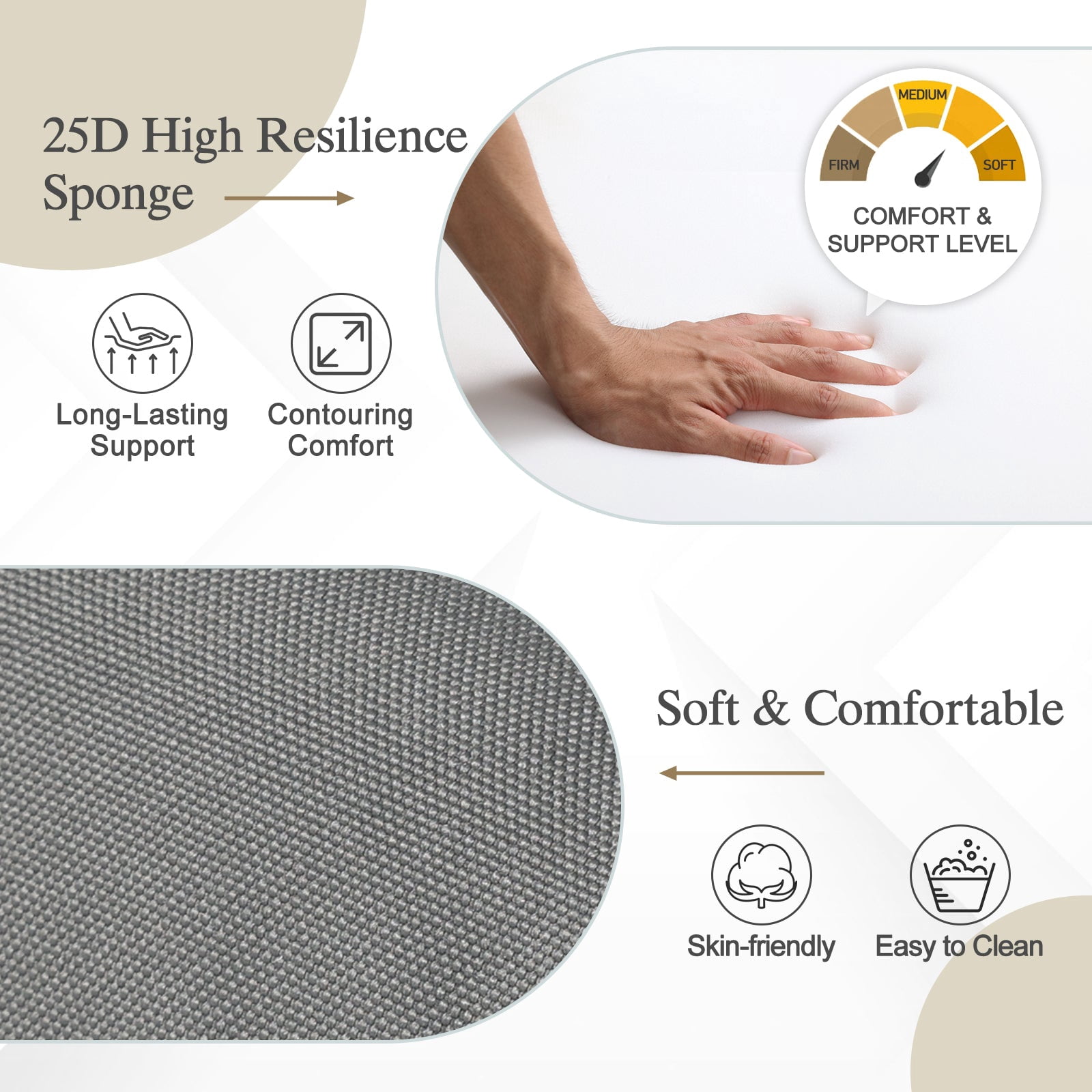 BPS 21" x 21" Outdoor Chair Cushion, Fade Resistant Patio Seat Cushion Pads with Ties, Set of 2 - Gray