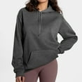 thumbnail image 2 of Shirts for Women Dressy Casual Fall Winter Loose Hooded Long-sleeved Dolman Drop Shoulder Hoody Solid Color Hoodie Cotton Sweatshirts(Dark Gray,XXL), 2 of 8