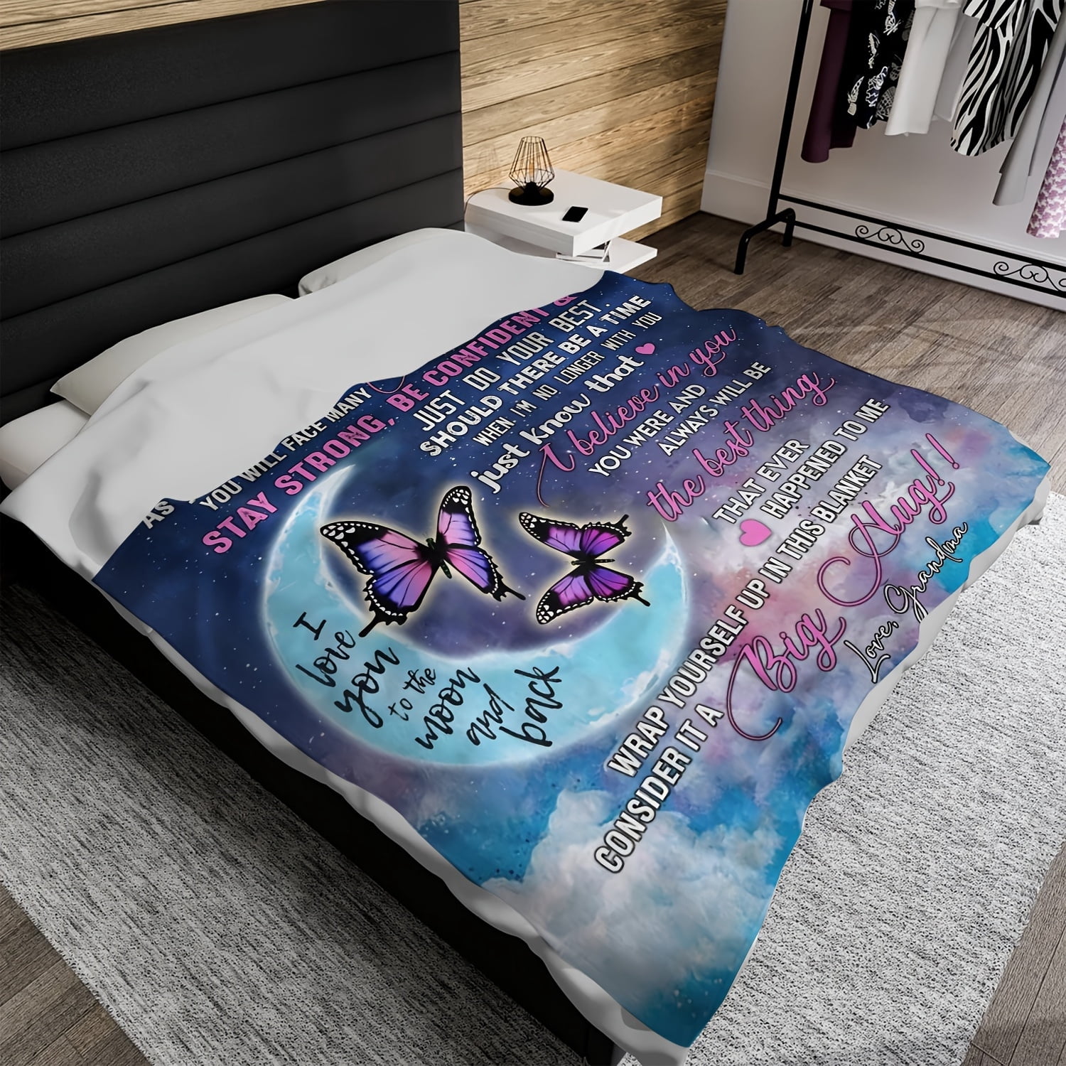 Cozy Flannel 'to My Granddaughter' Love Blanket Soft Warm All-Season Sofa Throw with Inspirational Message & Butterfly Design Perfect Birthday Gift from Grandma Flannel Blanket