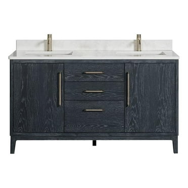 Gara 60" Double White Grain Composite Stone Countertop Vanity in Washed Blue