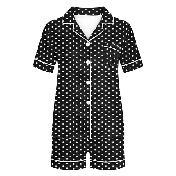 Hrsba Womens Printed Sleepwear Set Casual Lapel Pocket Short Sleeve Top and Shorts Lightweight Summer Breathable Nightwear Set
