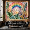 thumbnail image 6 of Vibrant Rainbow Arch & Tropical Botanicals in Stained Glass Setting, Whimsical Boho for Plant Lovers, Botanical Wall Decor Housewarming Gift Tapestry Wall Hanging for Living Room and Bedroom, 6 of 7