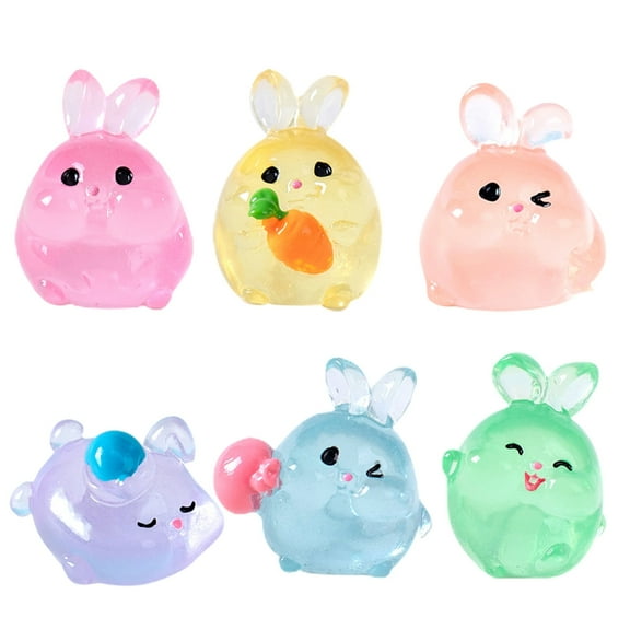 6PCS Miniatures Luminous Rabbits Resin Fairy Garden Accessories Glow At Night