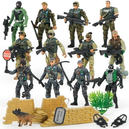 Joyfy 16 Pcs Military Toy Soldiers Playset for Kids, Army Men and SWAT Team with Military Soldiers Action Figures Playset, Christmas Birthday Gift for Boys 3 
