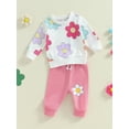 thumbnail image 3 of Nygoyerh Little Girl Fall Outfit Floral Print 3M 6M 12M 18M Playwear Long Sleeve Bodysuits Crew Neck Pullover with Elastic Waist Pants 2 Pcs Set Newborn Infant Clothing, 3 of 7