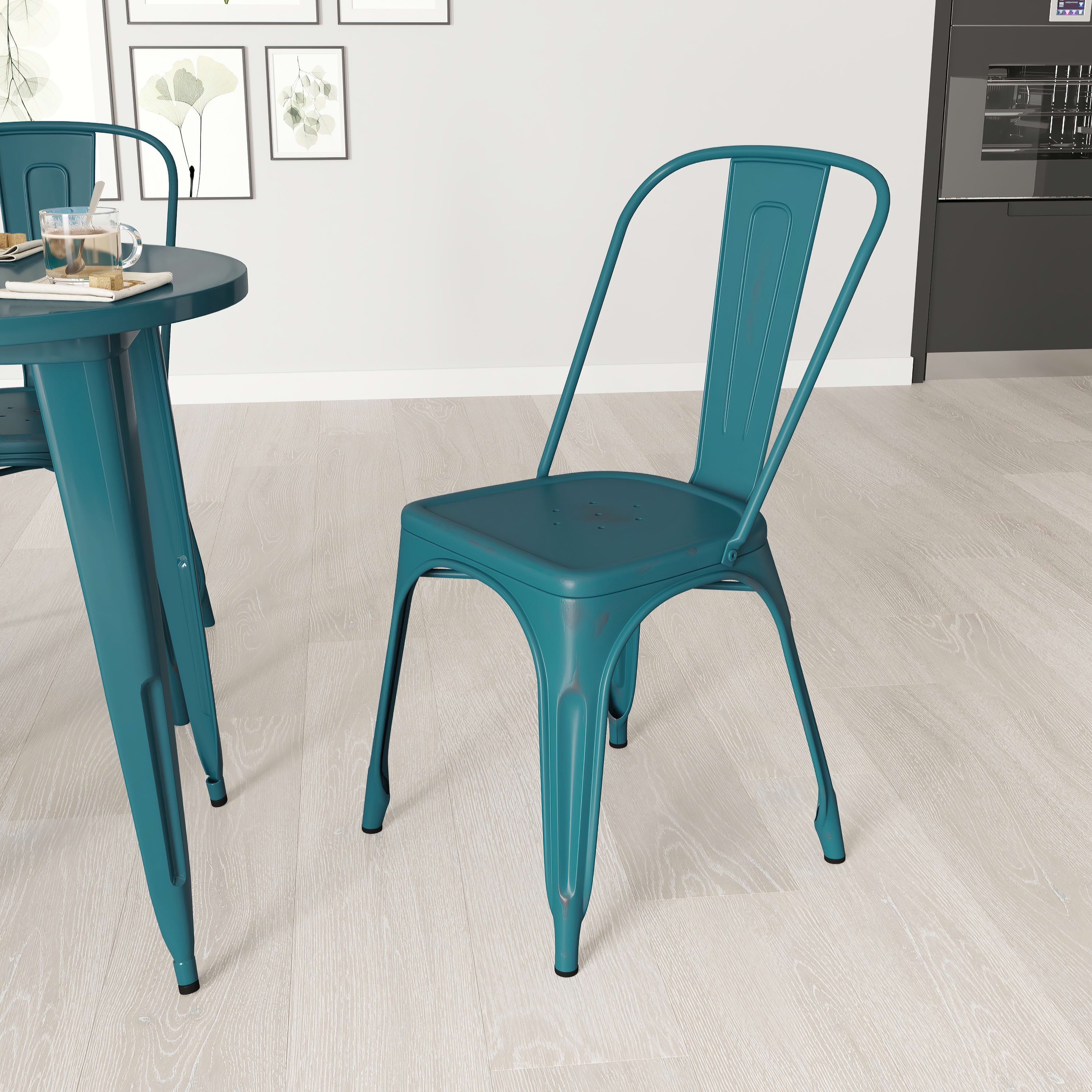 Merrick Lane Indoor/Outdoor Kelly BlueTeal Stacking Metal Dining Chair