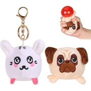 Stress Buster Toy 2pcs Small Animal Plush Ball Jellies with mesh Pouch Squeeze Squishy Ball Toys