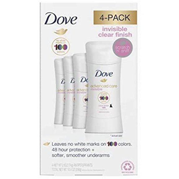 Dove Advanced Care 100 Colors Clear Finish Antiperspirants 4 Pack 2.6 Ounce Net Wt 10.4 Ounce