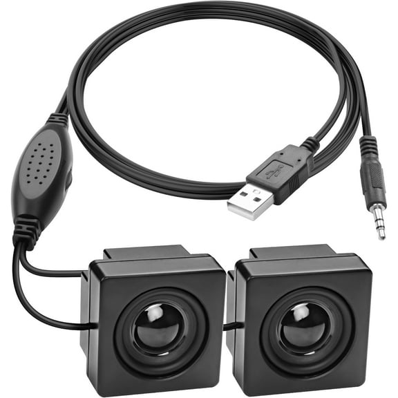 Mini Computer Speaker for Desktop PC 3.5mm TRS Input with Volume Control USB Powered Stereo Hidden Type Small Speakers for PC Laptop Phone Notebook -1.2M/3.9FT 1 Pair