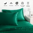 thumbnail image 4 of Flxxie 3 Pieces Twin Silky Satin Sheet Set for Hair and Skin, Includes Flat Sheet, Deep Pocket Fitted Sheet and Pillowcases, Dark Green, 4 of 6