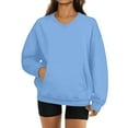 thumbnail image 2 of Women's V-Neck Sweatshirt with Pockets, Womens V Neck Sweatshirts No Hood Lightweight Casual Soft Fashion Sky Blue S, 2 of 7